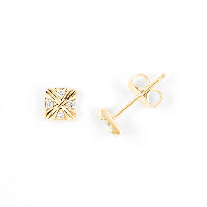 Square Stud Earrings with Diamond Accent, 14K Yellow Gold