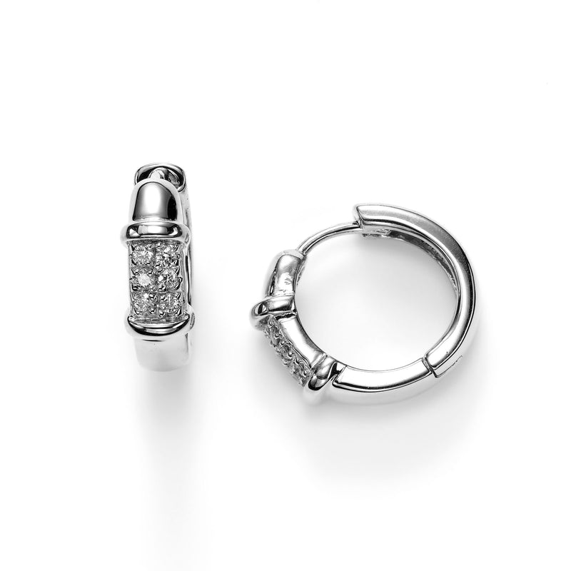 High-Polished Hoop Earrings with Diamonds, 14K White Gold