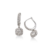 Large Diamond Halo Dangle Earrings, 14K White Gold