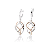 Two Tone Open Design Diamond Dangle Earrings, 14 Karat Gold