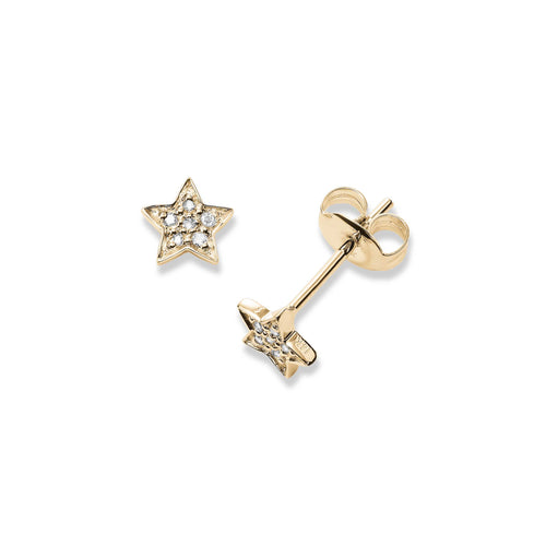 Small Pavé Diamond Star Stud Earrings, 14K Yellow Gold