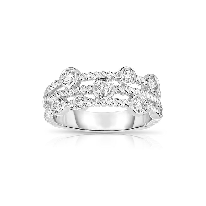 Three Strand Rope Design Diamond Ring, 14K White Gold