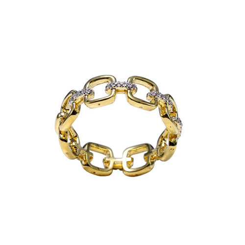 Open Link Diamond Ring, 14K Yellow Gold