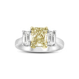 Fancy Yellow Three Stone Diamond Ring, 18 Karat Gold