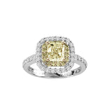 Fancy Yellow Diamond Ring with Halo, 18 Karat Gold