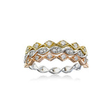 Marquise Shape Tricolor Three Row Diamond Ring, 14 Karat Gold