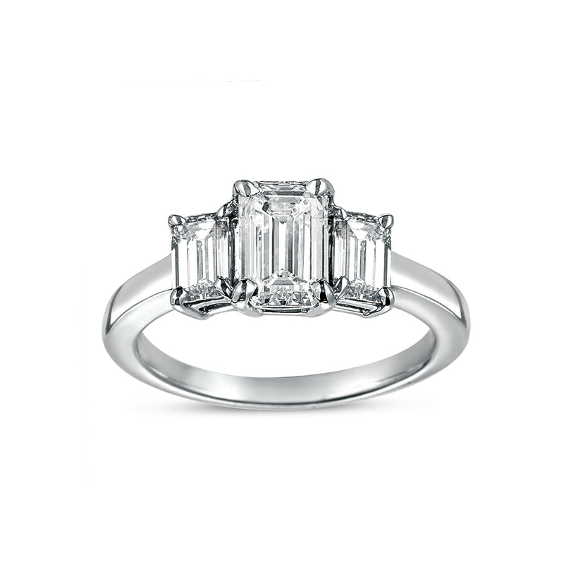 Emerald Cut Three Stone Diamond Ring, Platinum