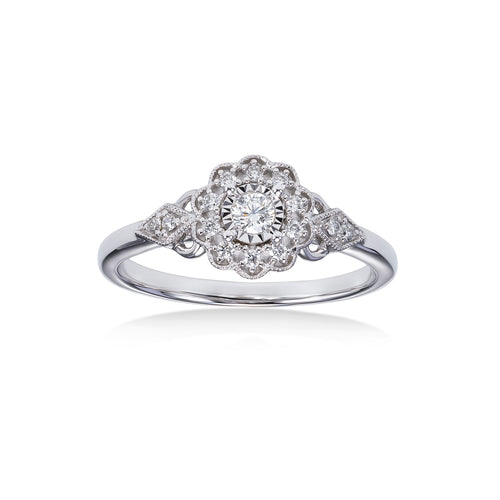 Flower Design Diamond Flower Ring, 14K White Gold