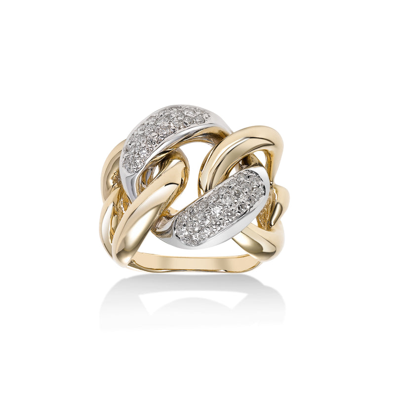Bold Pavé Diamond Link Ring, 14 Karat Gold
