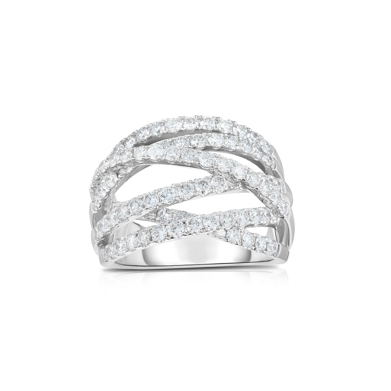 Criss Cross Bands Diamond Ring, 14K White Gold