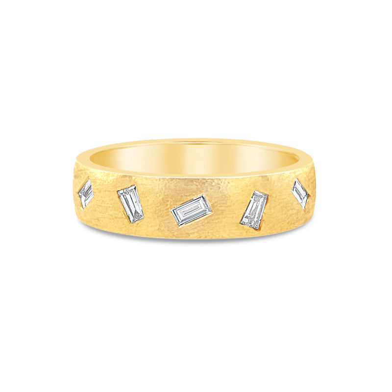 Flush Set Baguette Diamond Ring, 14K Yellow Gold