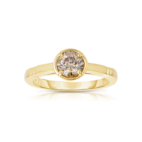 Round Fancy Light Brown Diamond Ring, 14K Yellow Gold