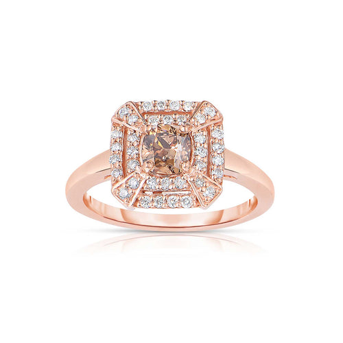 Cushion Shape Fancy Brown Diamond Ring, 14K Rose Gold