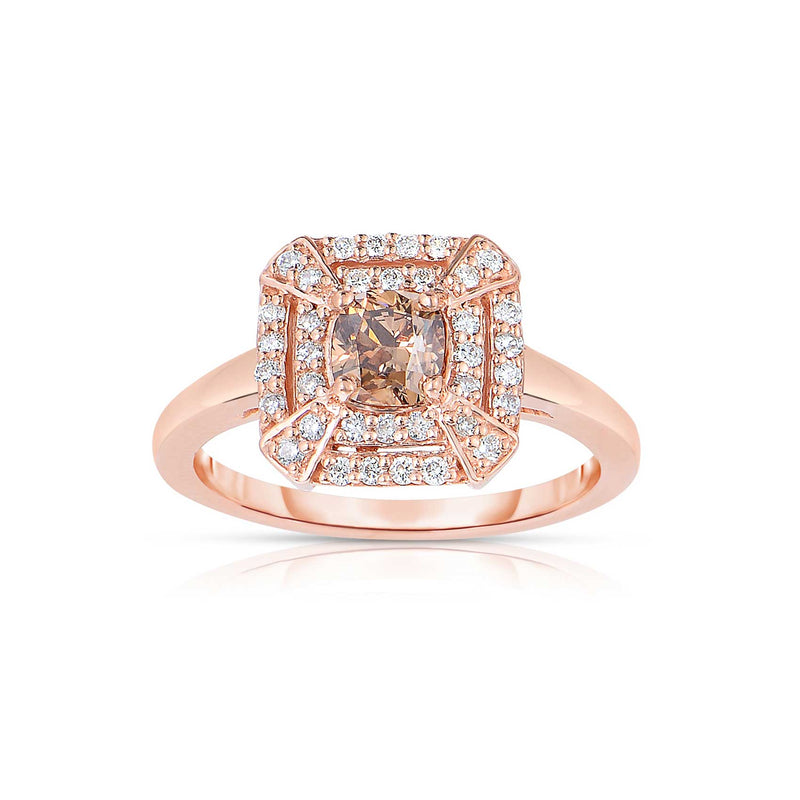 Cushion Shape Fancy Brown Diamond Ring, 14K Rose Gold