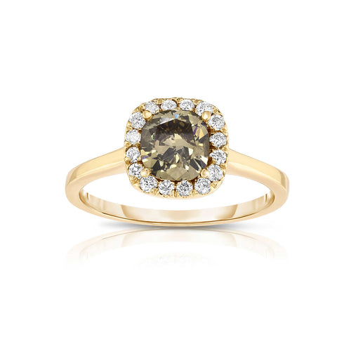 Cushion Shape Fancy Brown Diamond Ring, 14K Yellow Gold