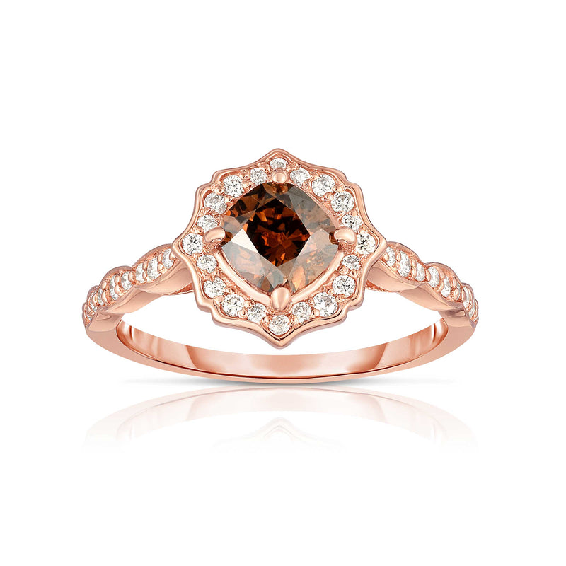 Cushion Shape Fancy Deep Brown Diamond Ring, 14K Rose Gold