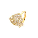 Fan Shape Pavé Diamond Ring, 14K Yellow Gold