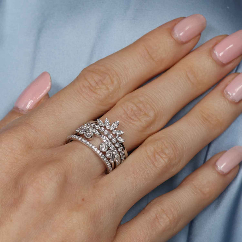 Open Design Six Stones Diamond Ring, 14K White Gold