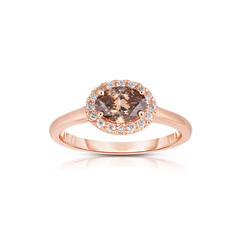 Oval Fancy Brown Diamond Halo Ring, 14K Rose Gold