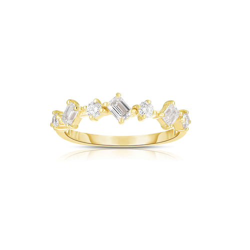 Round and Baguette Diamond Ring, 14K Yellow Gold