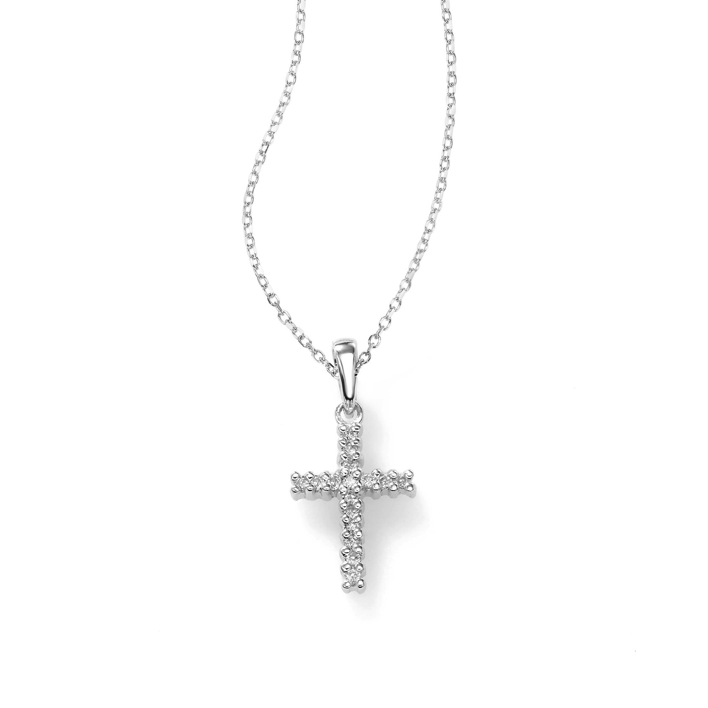 White Gold Diamond Cross Necklace for girls with 15