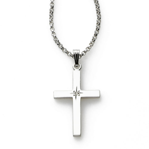 Sterling Silver Cross with Diamond Accent, 1.30 Inches