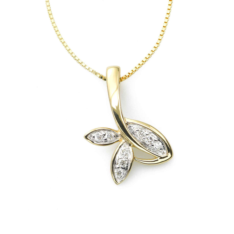 Pave Diamond Leaf Design Pendant, 14K Yellow Gold