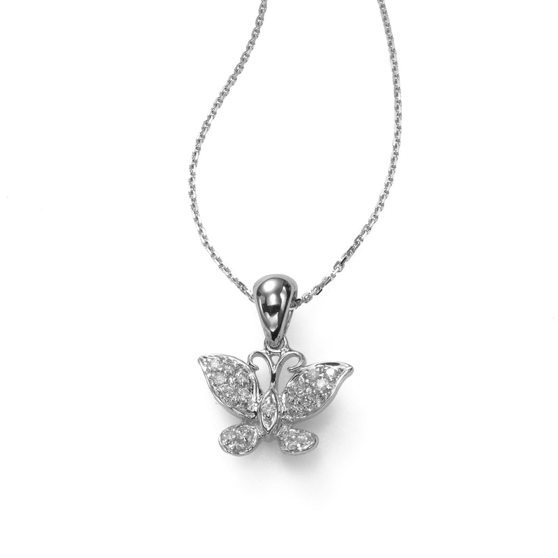 Petite Butterfly Pendant, Diamonds, 14K White Gold