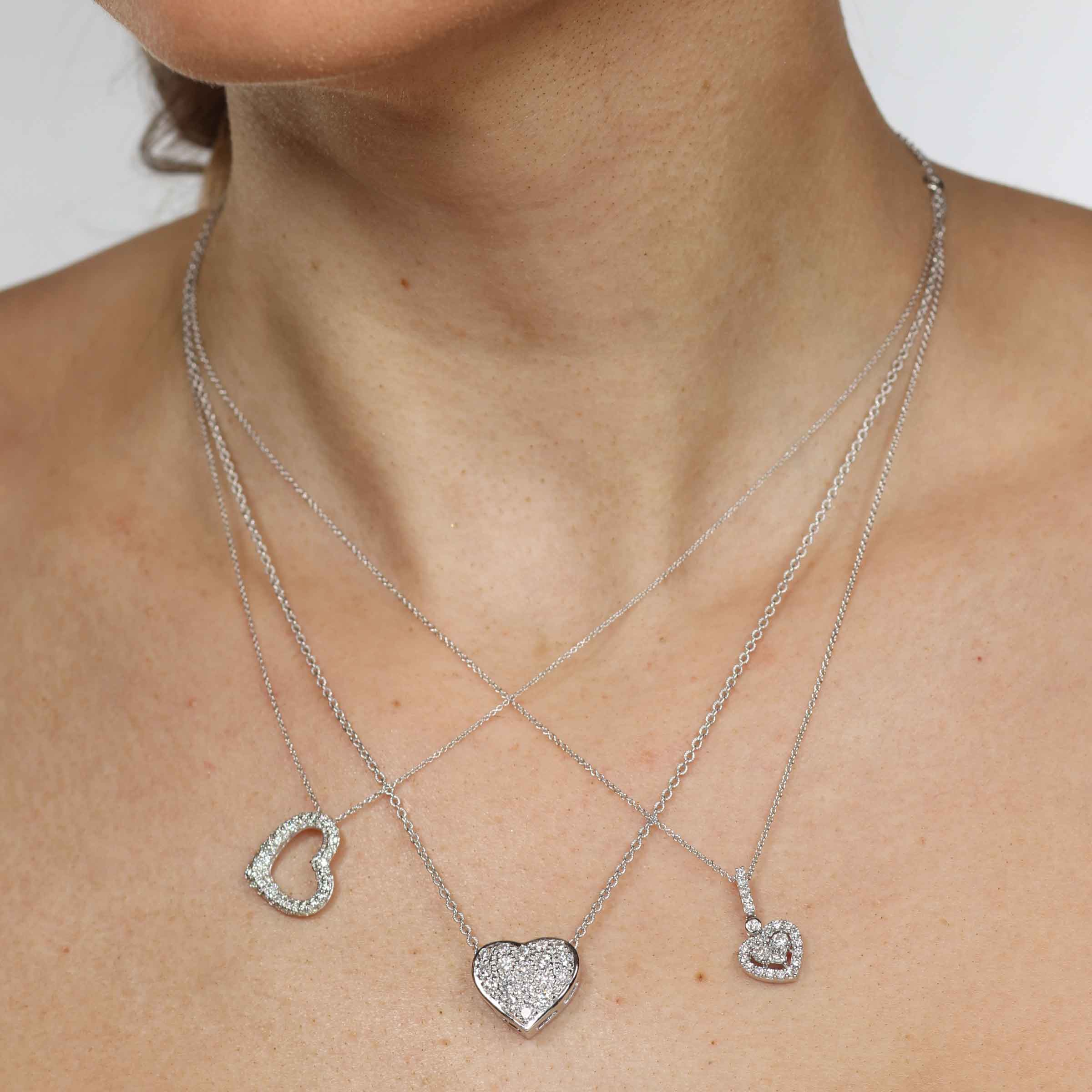 14K Gold Diamond Studded Double Heart Necklace