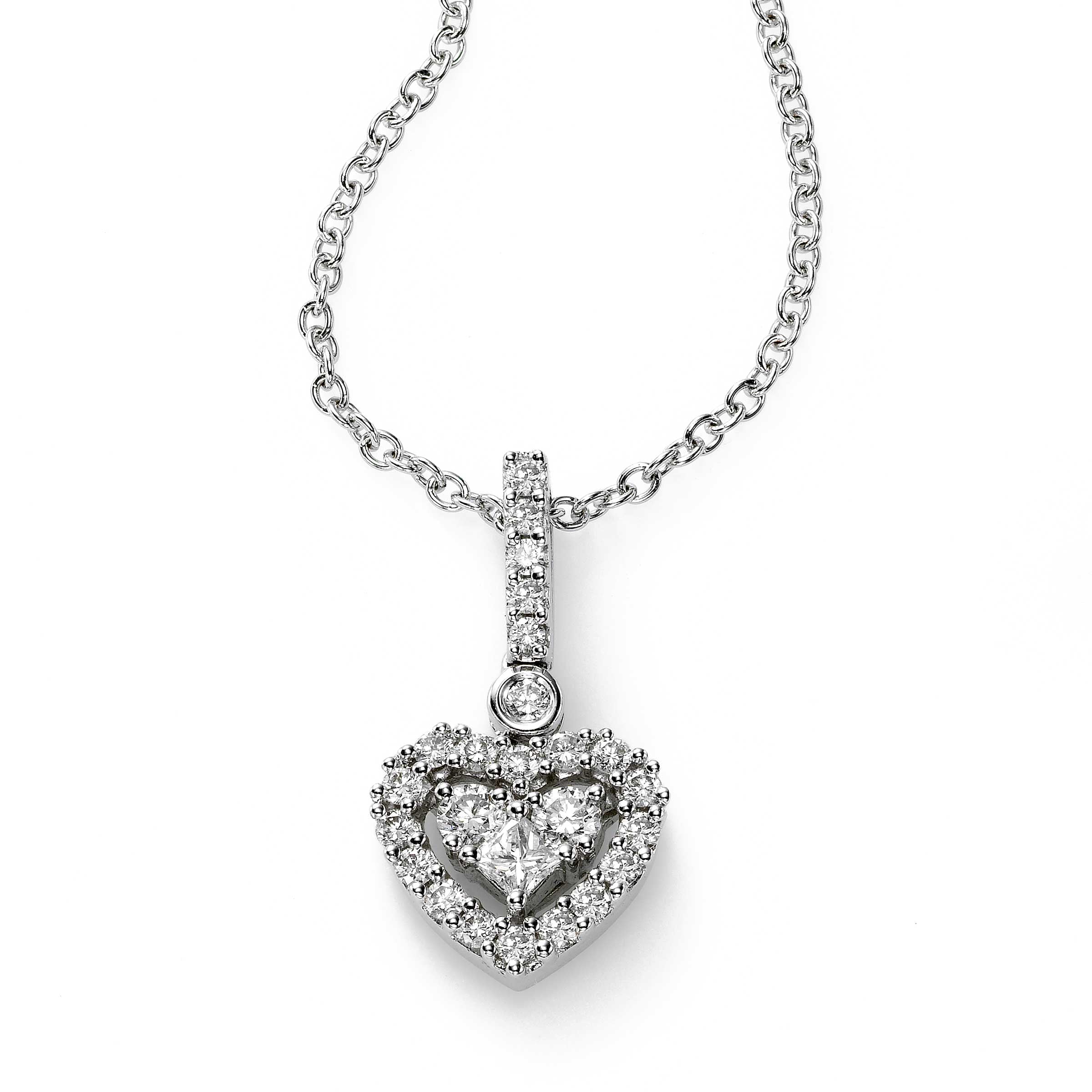 Womens Diamond Small Heart Necklace 18K White Gold 0.75ct 18