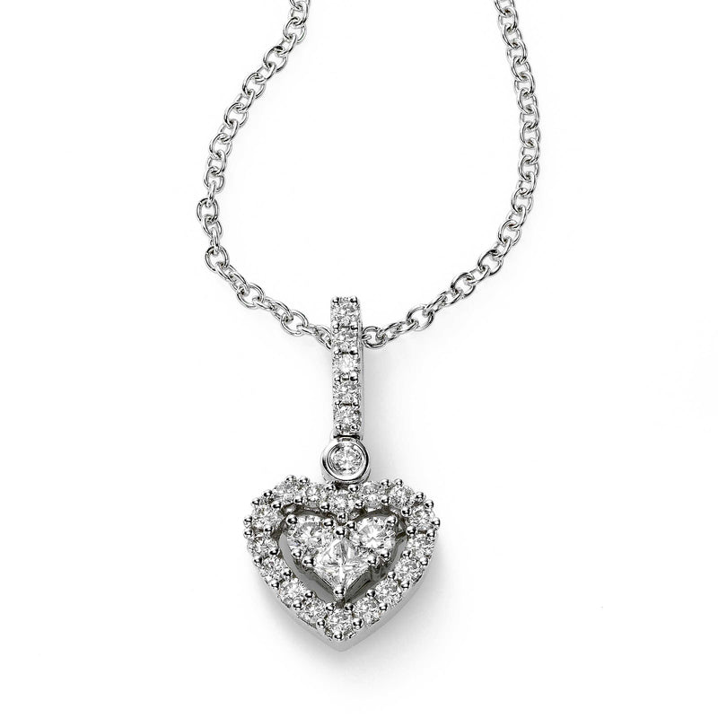 Diamond Double Heart Pendant, Half Carat, 18K White Gold