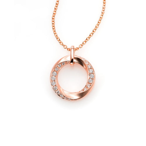 Open Circle Diamond Pendant, 14K Rose Gold