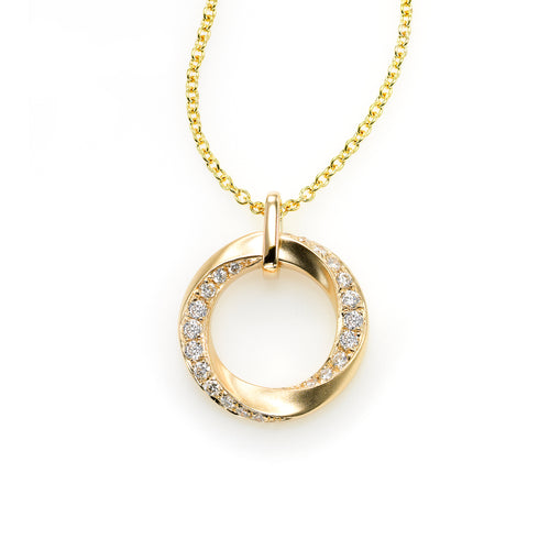 Open Circle Diamond Pendant, 14K Yellow Gold