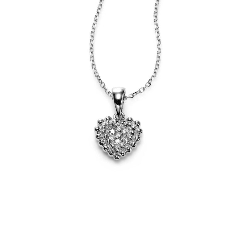 Small Pavé Diamond Heart Pendant, 14K White Gold