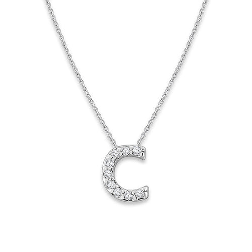 Lower Case Diamond Initial Necklace, 14K White Gold