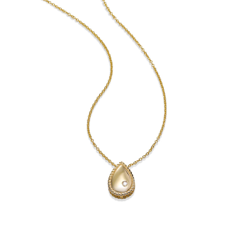 Drop Shape Pendant with Diamond Accent, 14K Yellow Gold
