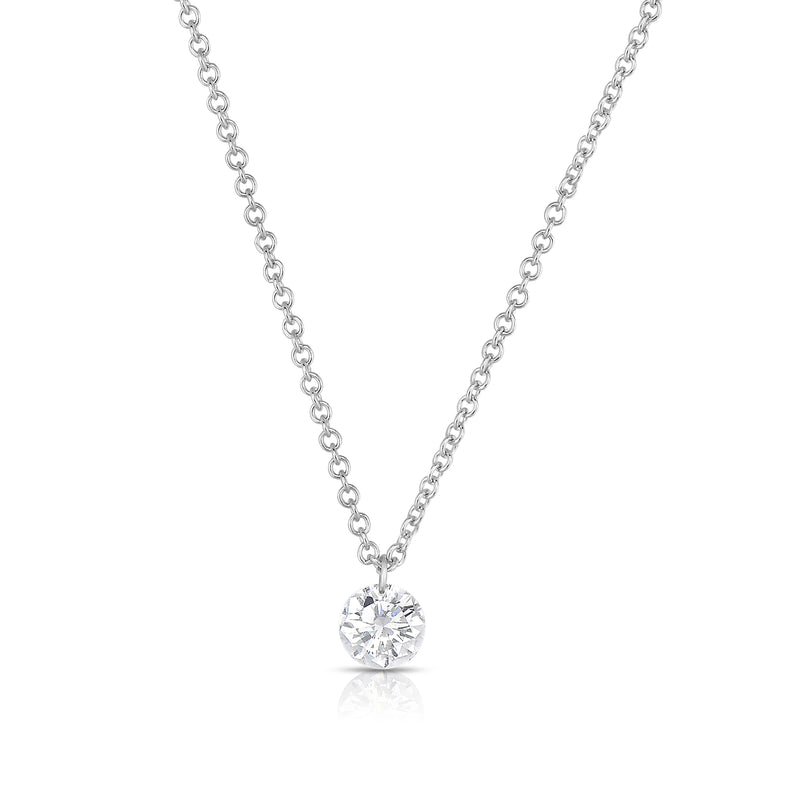 Single Diamond Drop Necklace, 14K White Gold