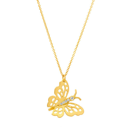Butterfly Pendant with Diamonds, 14K Yellow Gold