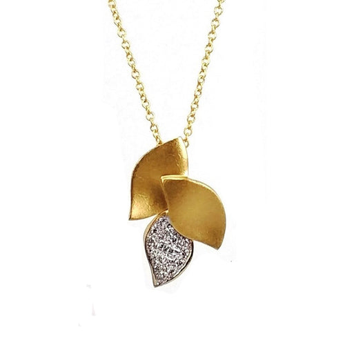 Triple Leaf Diamond Pendant, 14K Yellow Gold and Rhodium
