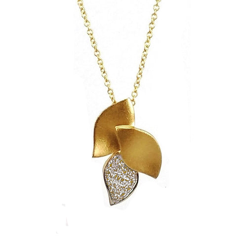 Triple Leaf Diamond Pendant, 14K Yellow Gold
