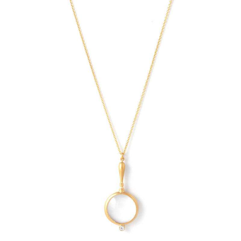 Magnifying Glass Pendant with Diamond Accent, 14K Yellow Gold