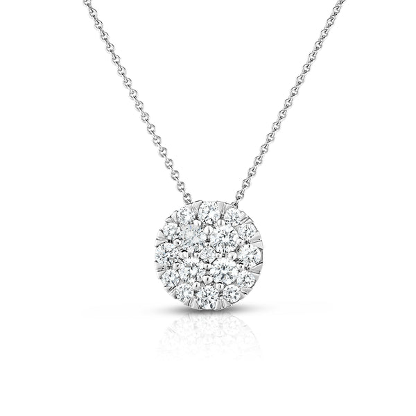 Round Diamond Cluster Pendant, 14K White Gold | Diamond Stores Long ...