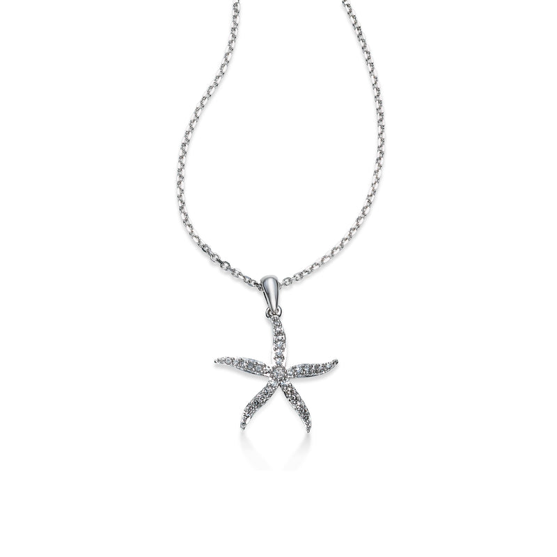 Diamond Starfish Pendant, .12 Carat, 14K White Gold
