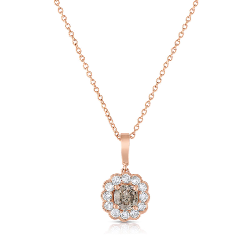 Flower Design Diamond Pendant, 14K Rose Gold