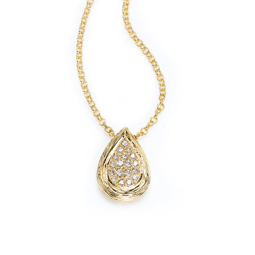 Pear Shape Pavé Diamond Pendant, 14K Yellow Gold