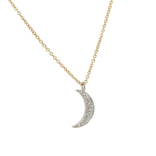 Crescent Moon Diamond Pendant, 14 Karat Gold