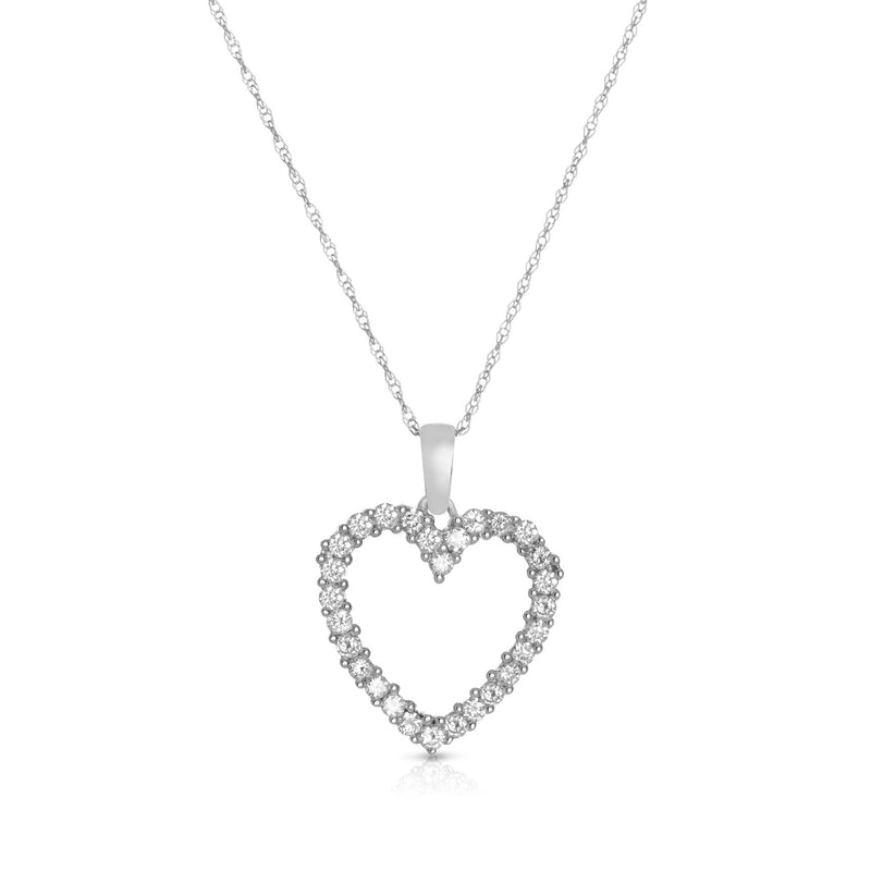 Open Heart Diamond Pendant, .95 Carat, 14K White Gold