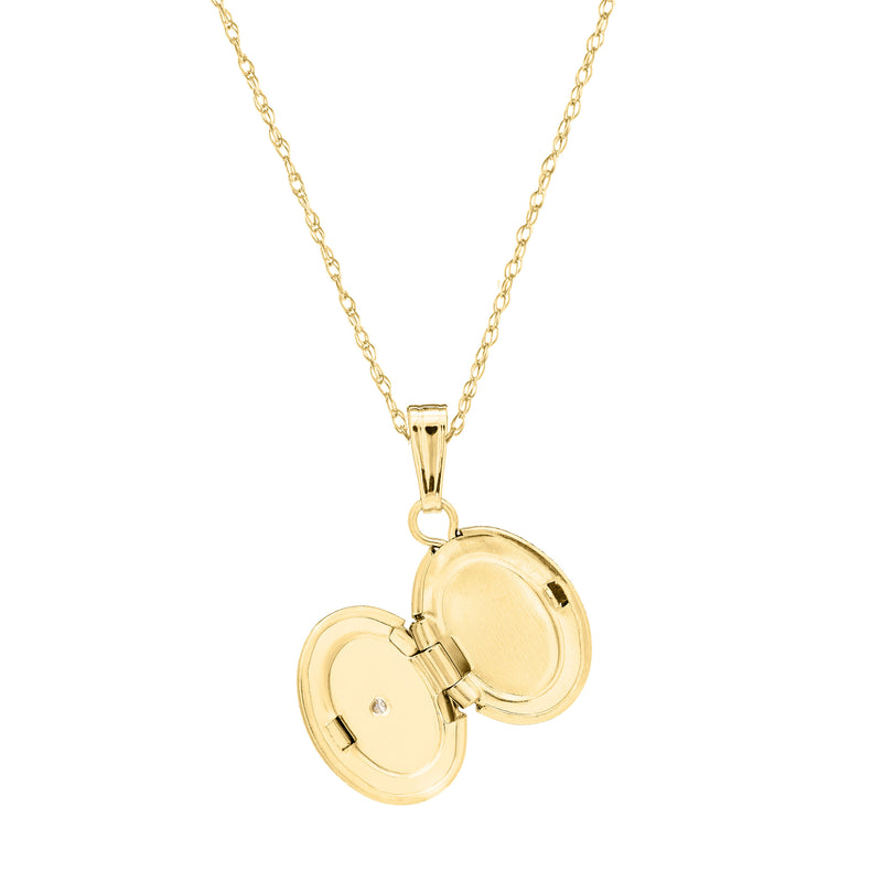 Girls Oval Locket with Diamond Accent, 14K Yellow Gold