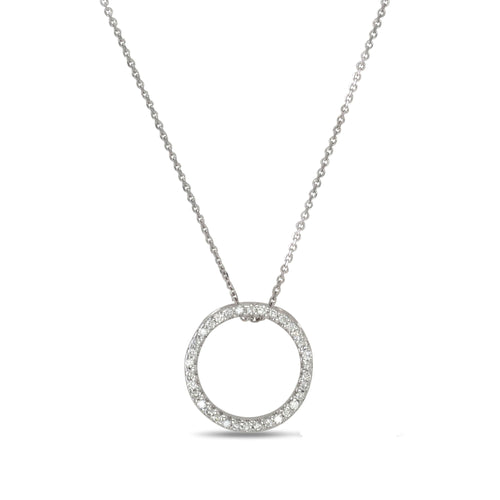 Open Circle Diamond Sliding Pendant, 14K White Gold