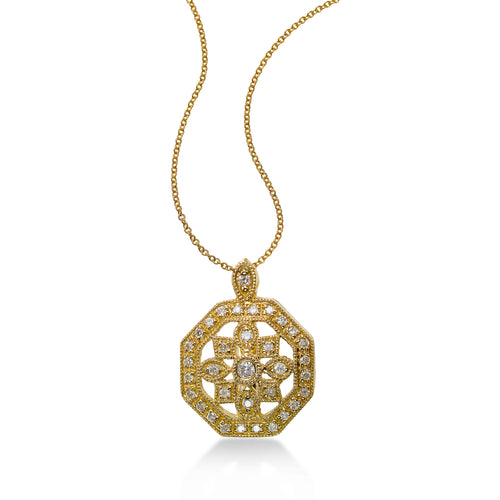 Octagonal Diamond Pendant, 14K Yellow Gold